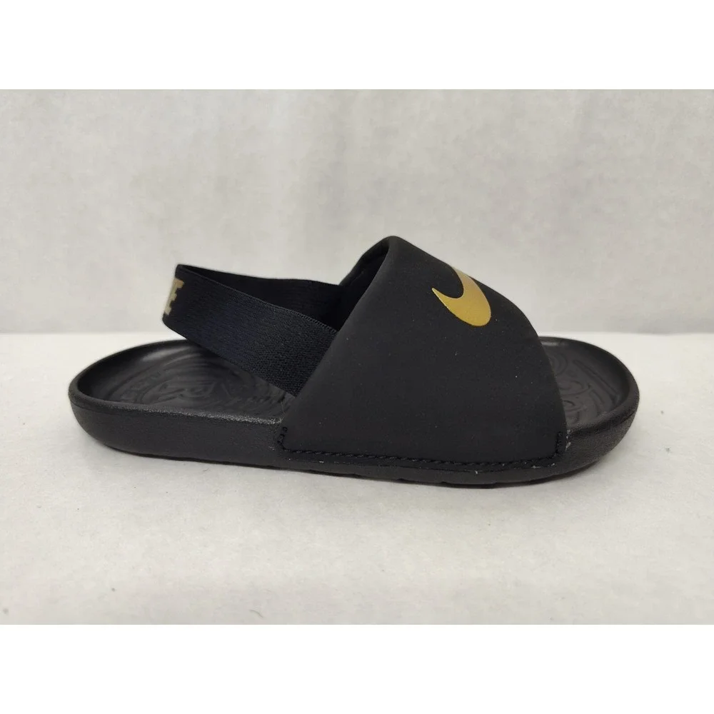 Nike Toddler‎ Kawa Slides Sandals BV1094-003 Black Metallic Gold Sz 10